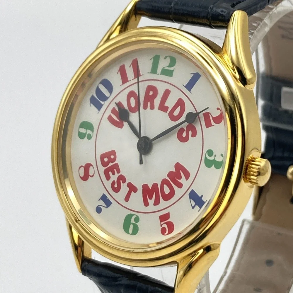 Womens Watch World's Best Mom Gold Tone 37mm Mothers Day Gift New Battery 8.75